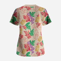 Colorful Aloha Hawaii Hibiscus Orchid Seamless Scrub Top