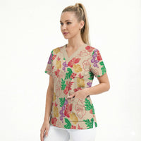 Colorful Aloha Hawaii Hibiscus Orchid Seamless Scrub Top
