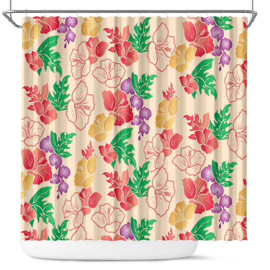 Colorful Aloha Hawaii Hibiscus Orchid Seamless Shower Curtain