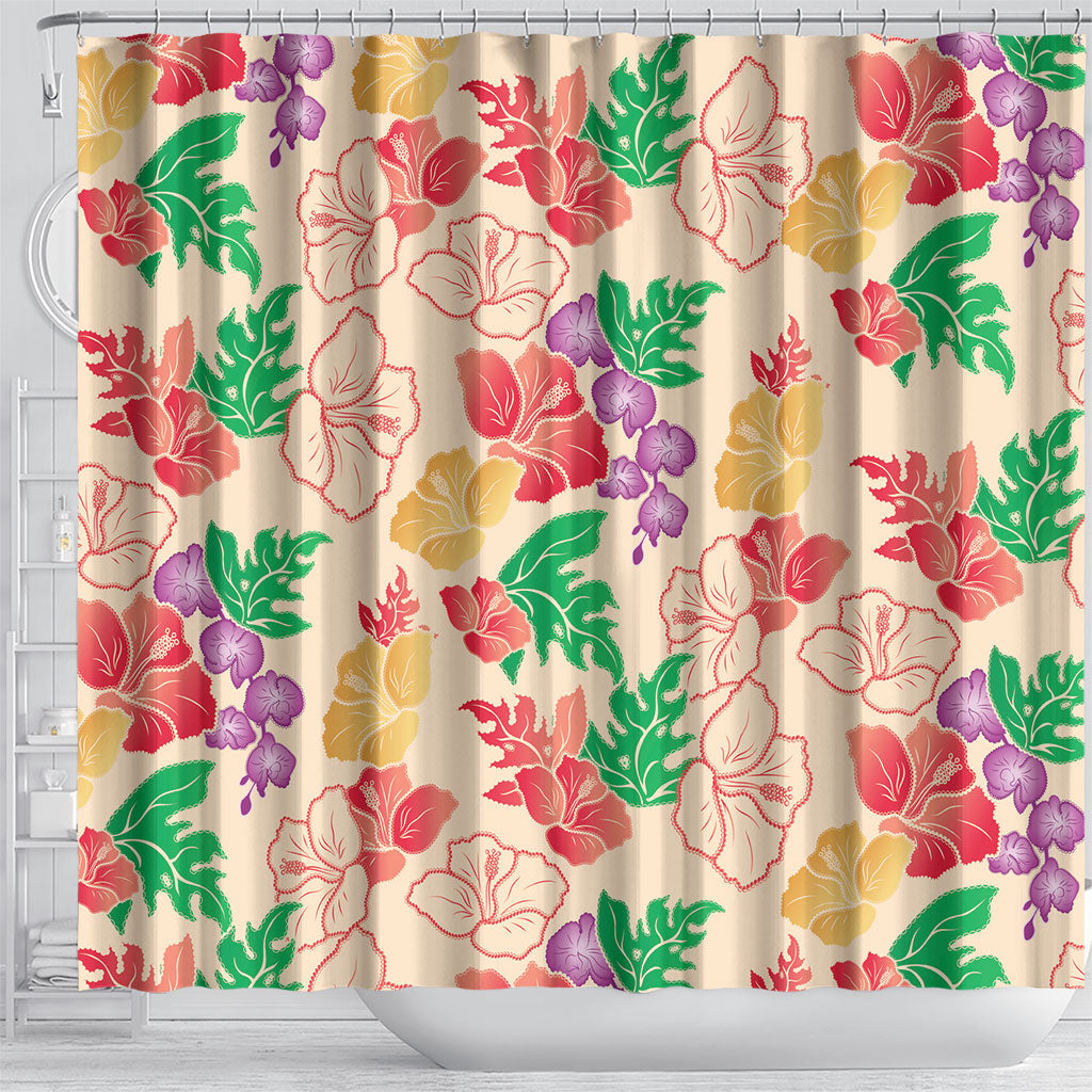Colorful Aloha Hawaii Hibiscus Orchid Seamless Shower Curtain
