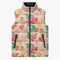 Colorful Aloha Hawaii Hibiscus Orchid Seamless Sleeveless Puffer Jacket