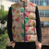 Colorful Aloha Hawaii Hibiscus Orchid Seamless Sleeveless Puffer Jacket