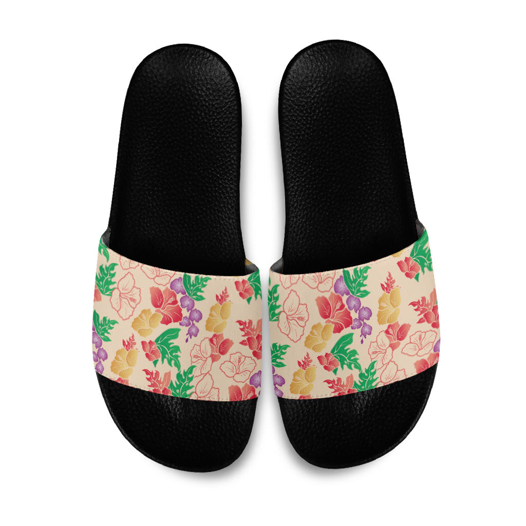 Colorful Aloha Hawaii Hibiscus Orchid Seamless Slide Sandals