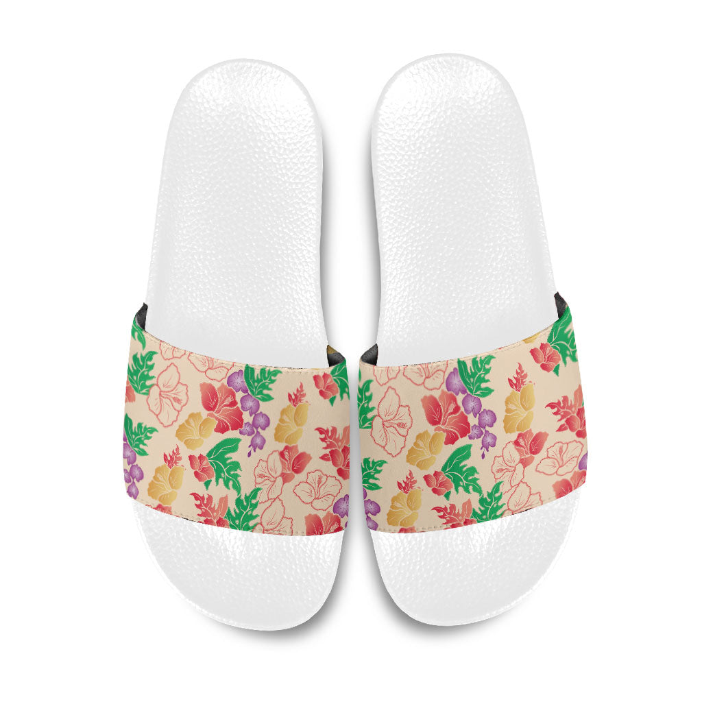 Colorful Aloha Hawaii Hibiscus Orchid Seamless Slide Sandals