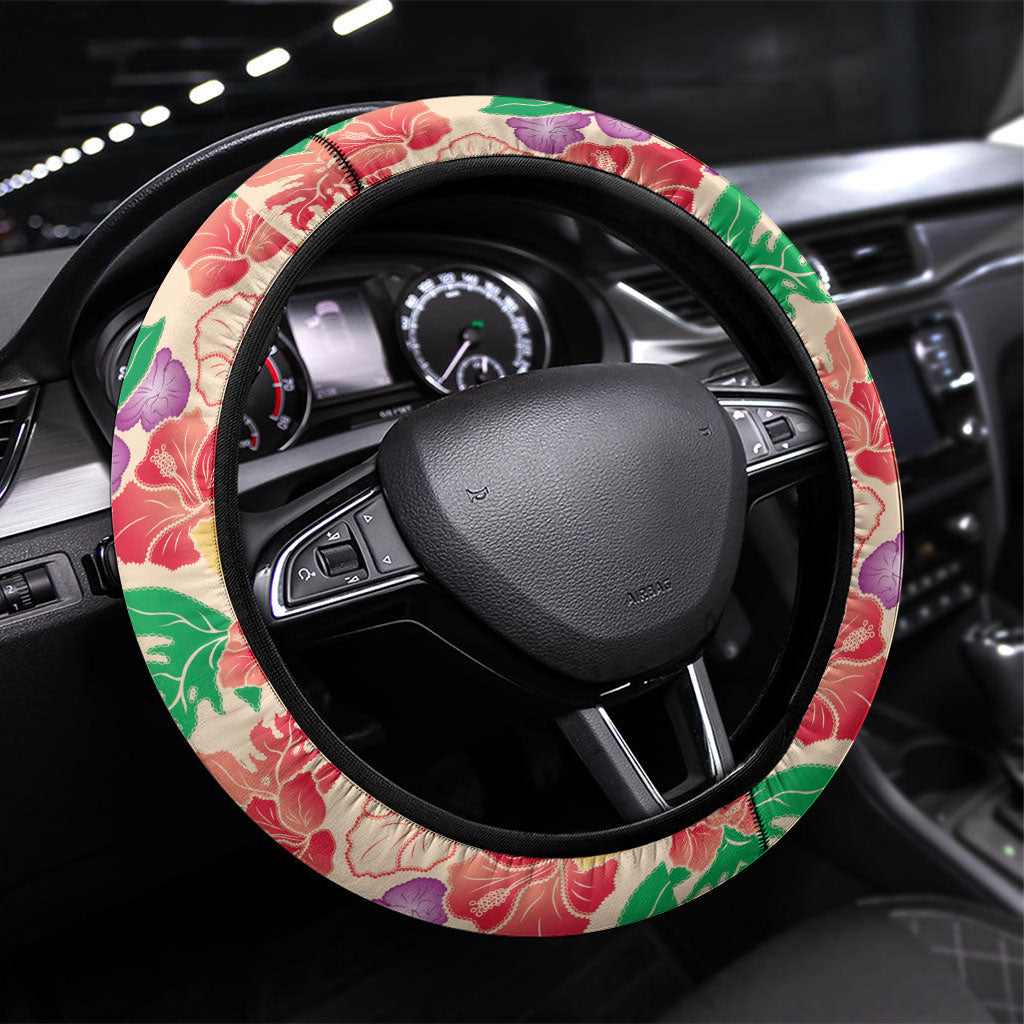 Colorful Aloha Hawaii Hibiscus Orchid Seamless Steering Wheel Cover