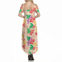 Colorful Aloha Hawaii Hibiscus Orchid Seamless Summer Maxi Dress