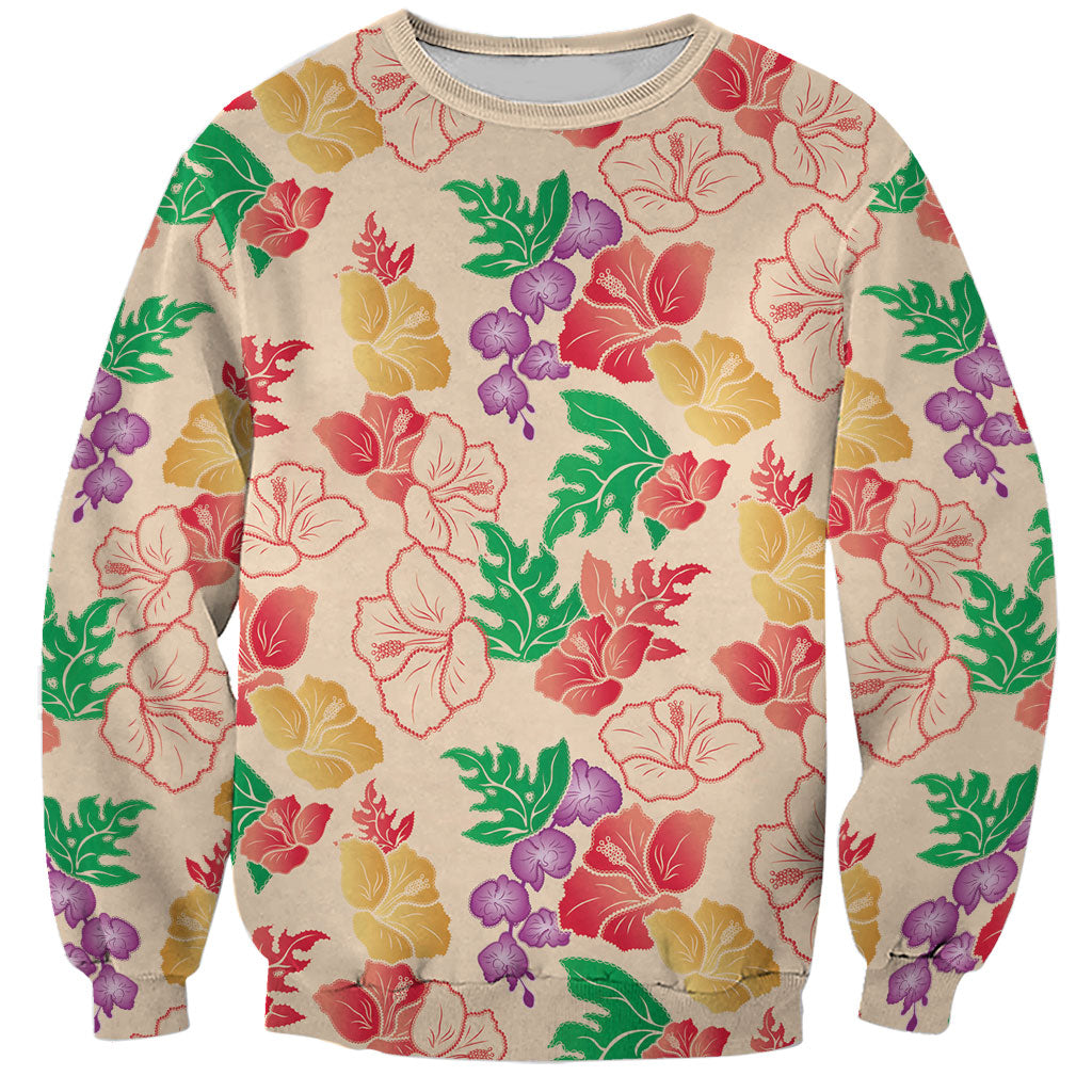 Colorful Aloha Hawaii Hibiscus Orchid Seamless Sweatshirt