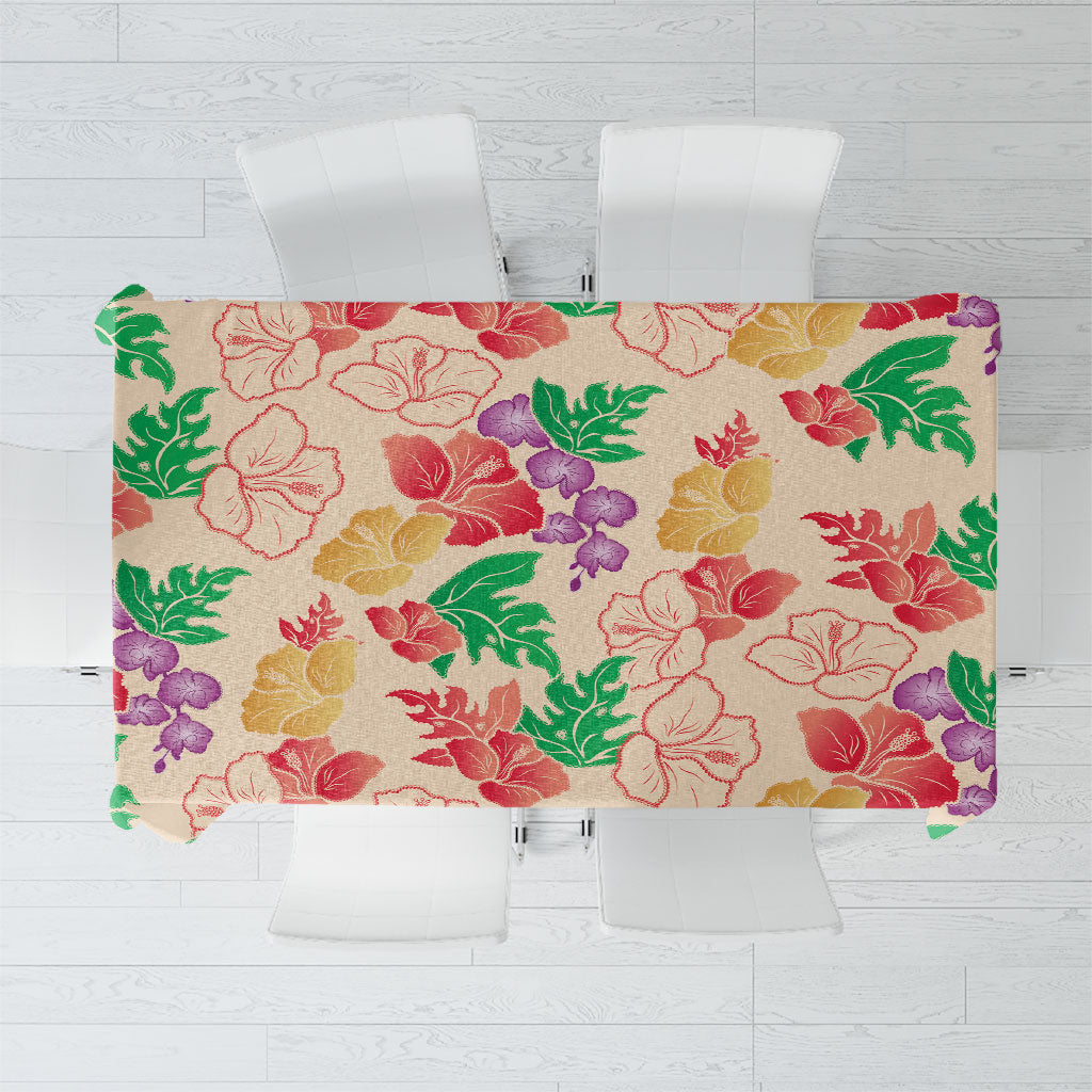 Colorful Aloha Hawaii Hibiscus Orchid Seamless Tablecloth