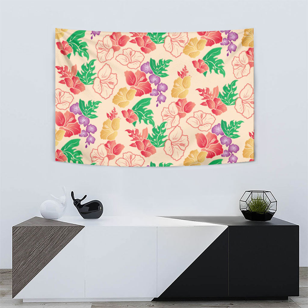 Colorful Aloha Hawaii Hibiscus Orchid Seamless Tapestry