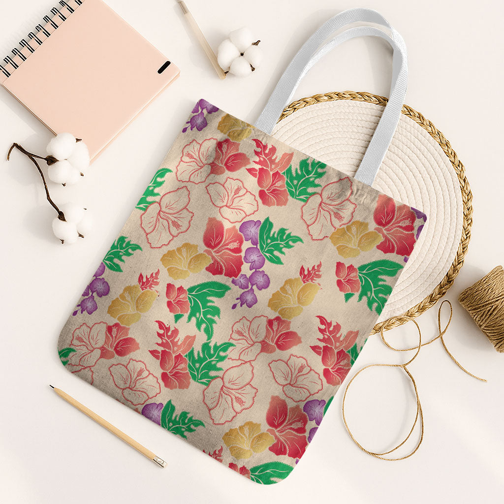 Colorful Aloha Hawaii Hibiscus Orchid Seamless Tote Bag
