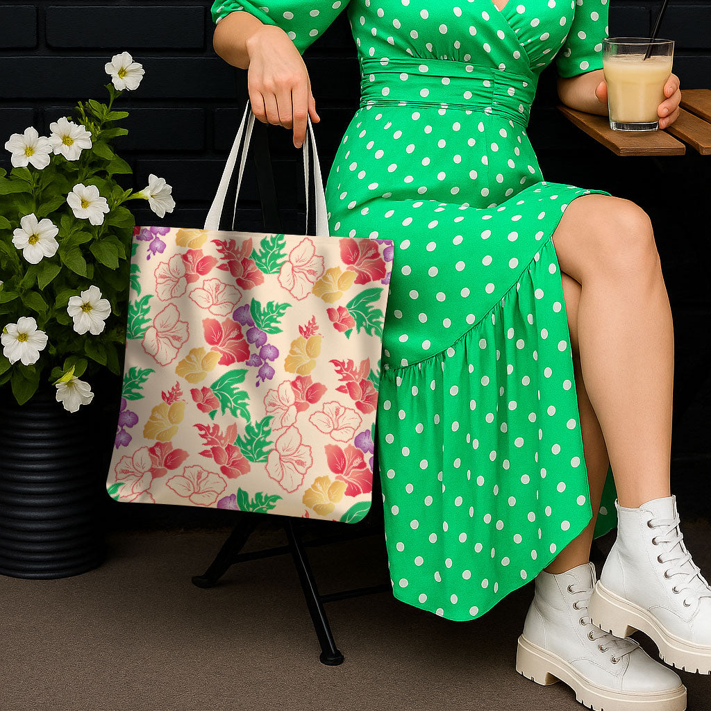Colorful Aloha Hawaii Hibiscus Orchid Seamless Tote Bag