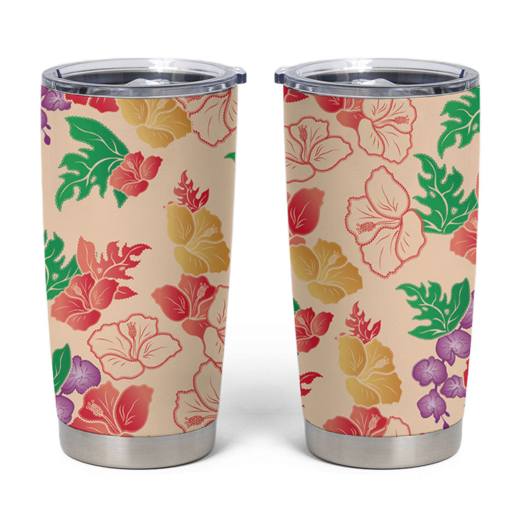 Colorful Aloha Hawaii Hibiscus Orchid Seamless Tumbler Cup