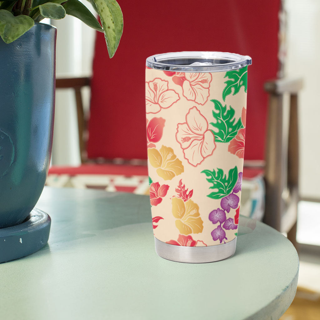 Colorful Aloha Hawaii Hibiscus Orchid Seamless Tumbler Cup