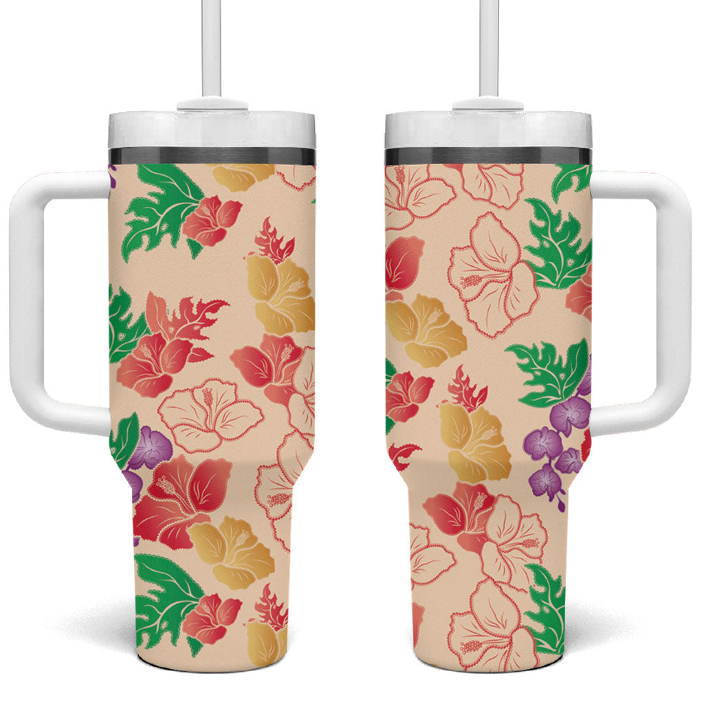 Colorful Aloha Hawaii Hibiscus Orchid Seamless Tumbler With Handle