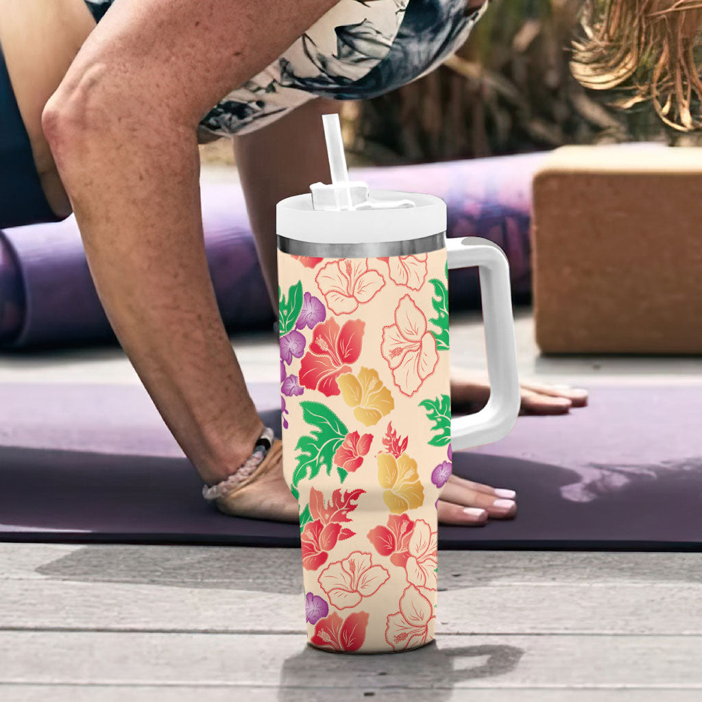 Colorful Aloha Hawaii Hibiscus Orchid Seamless Tumbler With Handle