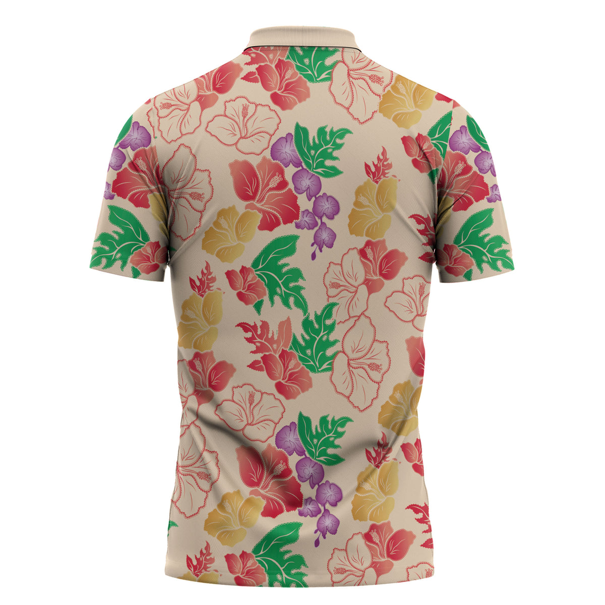 Colorful Aloha Hawaii Hibiscus Orchid Seamless Zipper Polo Shirt
