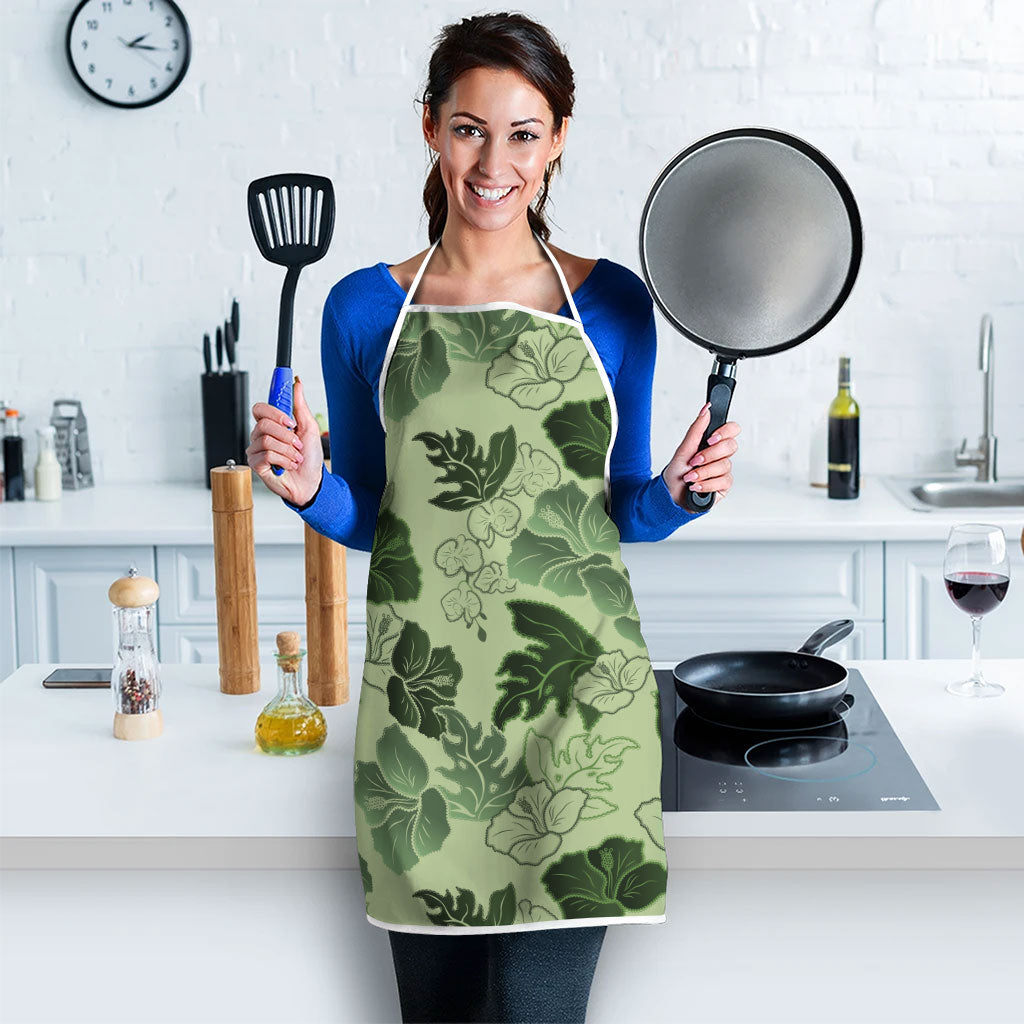 Vesuvian Green Aloha Hawaii Hibiscus Orchid Seamless Apron