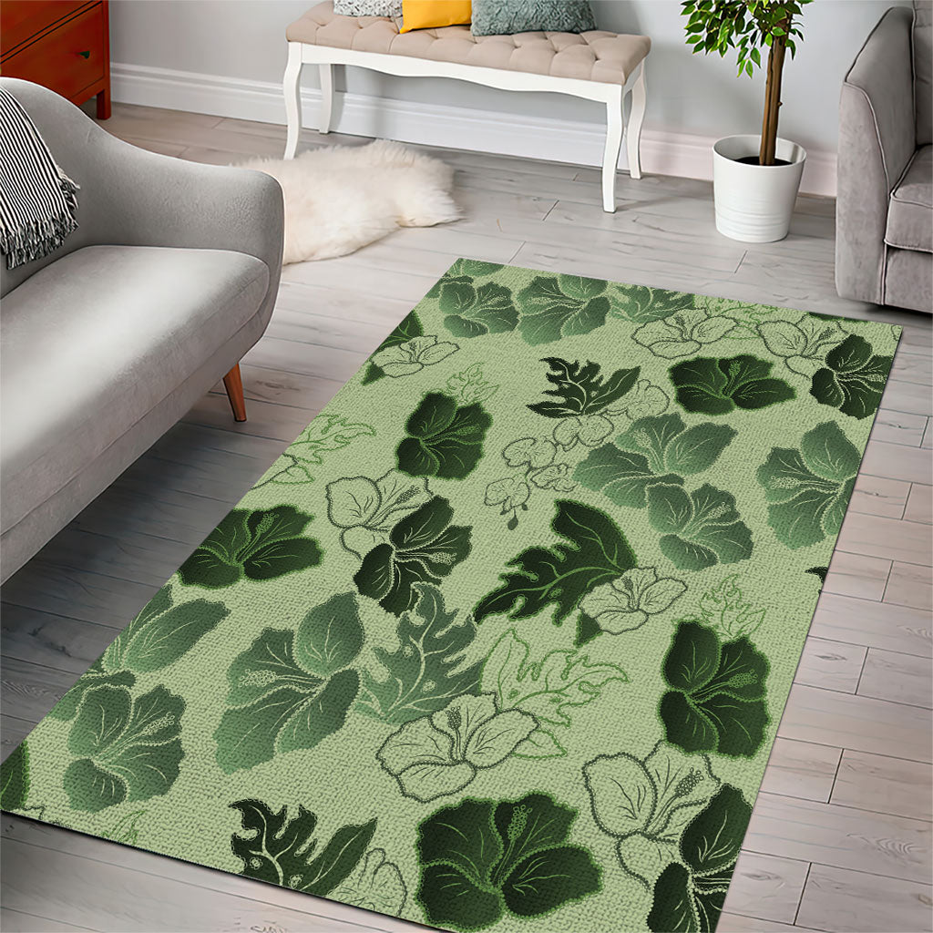 Vesuvian Green Aloha Hawaii Hibiscus Orchid Seamless Area Rug