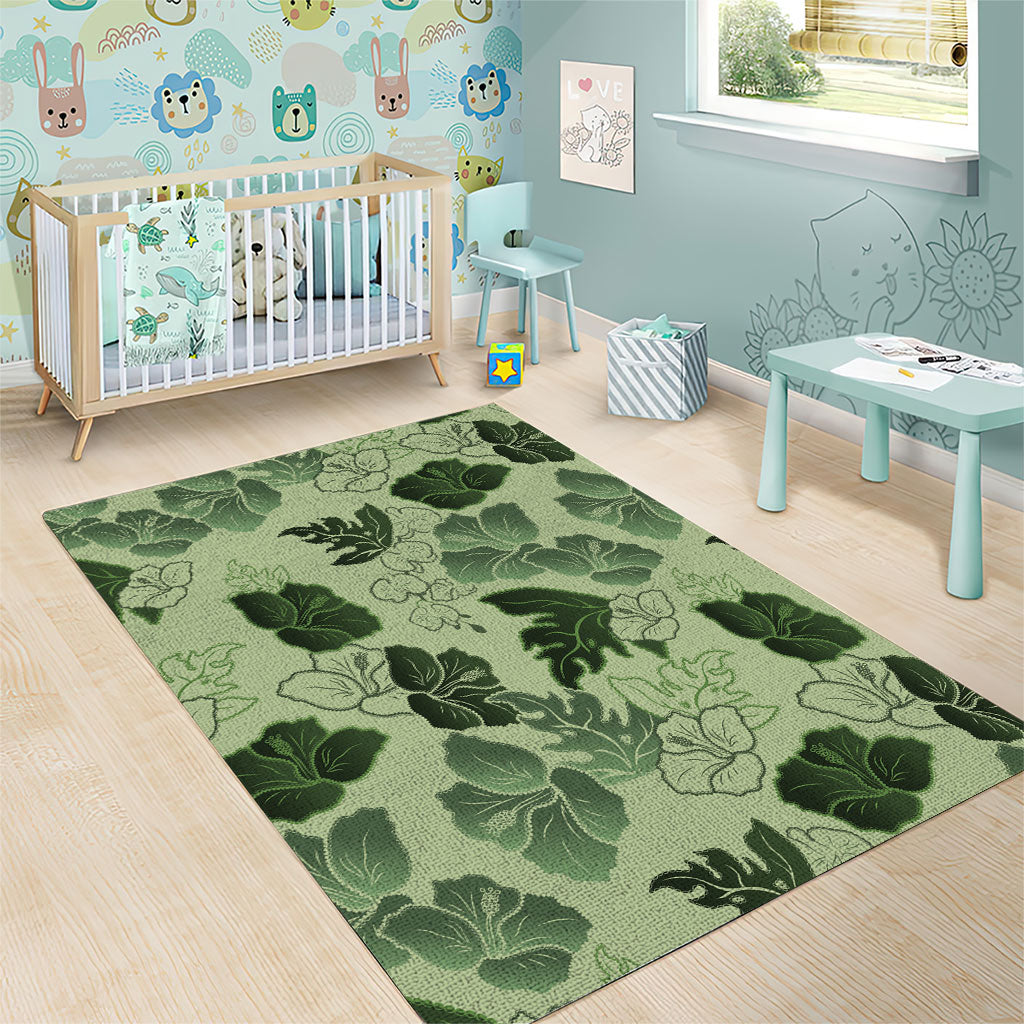 Vesuvian Green Aloha Hawaii Hibiscus Orchid Seamless Area Rug