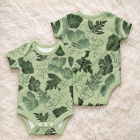 Vesuvian Green Aloha Hawaii Hibiscus Orchid Seamless Baby Onesie