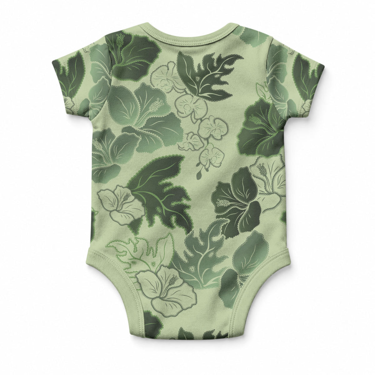Vesuvian Green Aloha Hawaii Hibiscus Orchid Seamless Baby Onesie