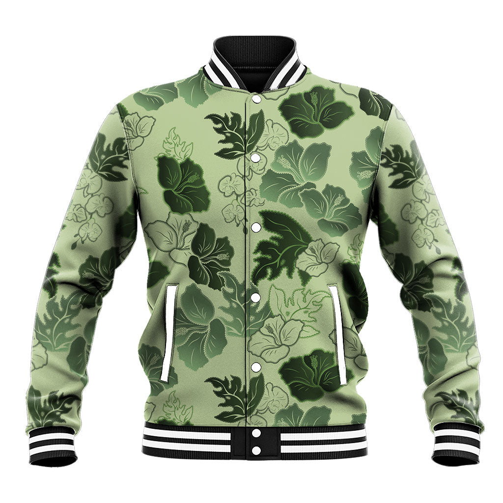 Vesuvian Green Aloha Hawaii Hibiscus Orchid Seamless Baseball Jacket