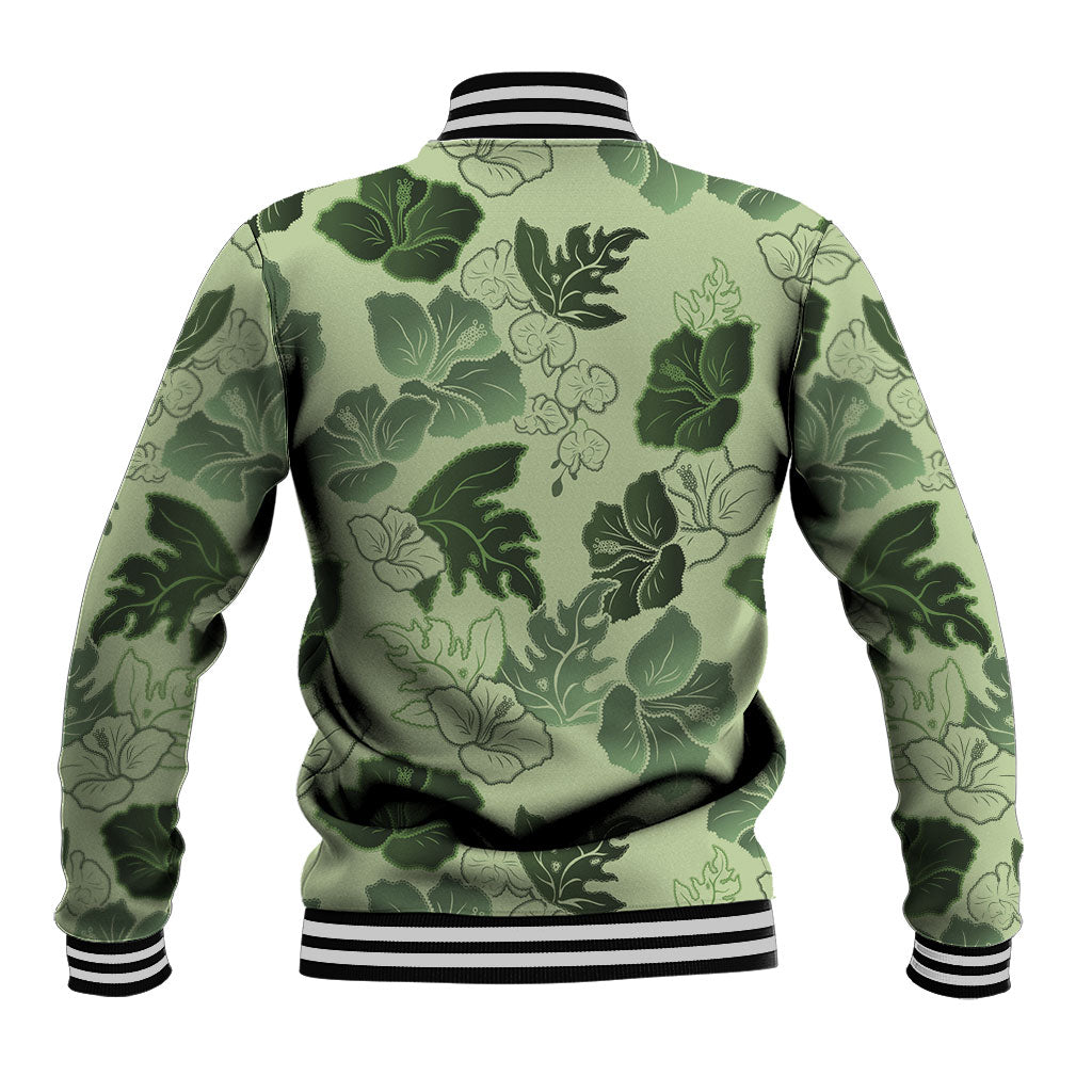 Vesuvian Green Aloha Hawaii Hibiscus Orchid Seamless Baseball Jacket