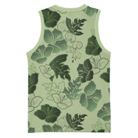 Vesuvian Green Aloha Hawaii Hibiscus Orchid Seamless Basketball Jersey