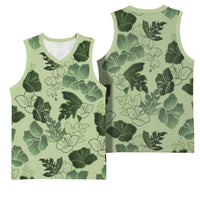 Vesuvian Green Aloha Hawaii Hibiscus Orchid Seamless Basketball Jersey