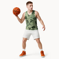 Vesuvian Green Aloha Hawaii Hibiscus Orchid Seamless Basketball Jersey