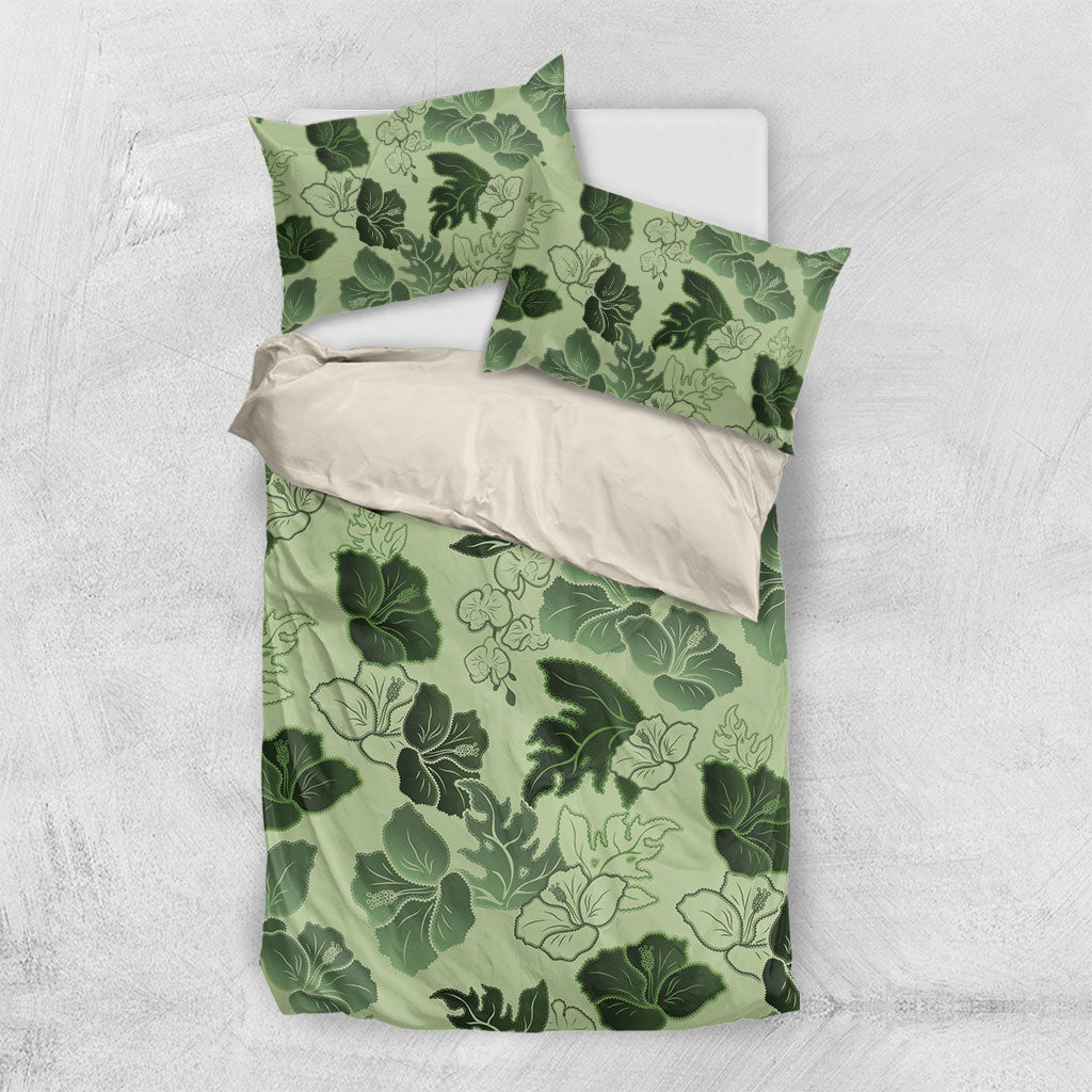 Vesuvian Green Aloha Hawaii Hibiscus Orchid Seamless Bedding Set