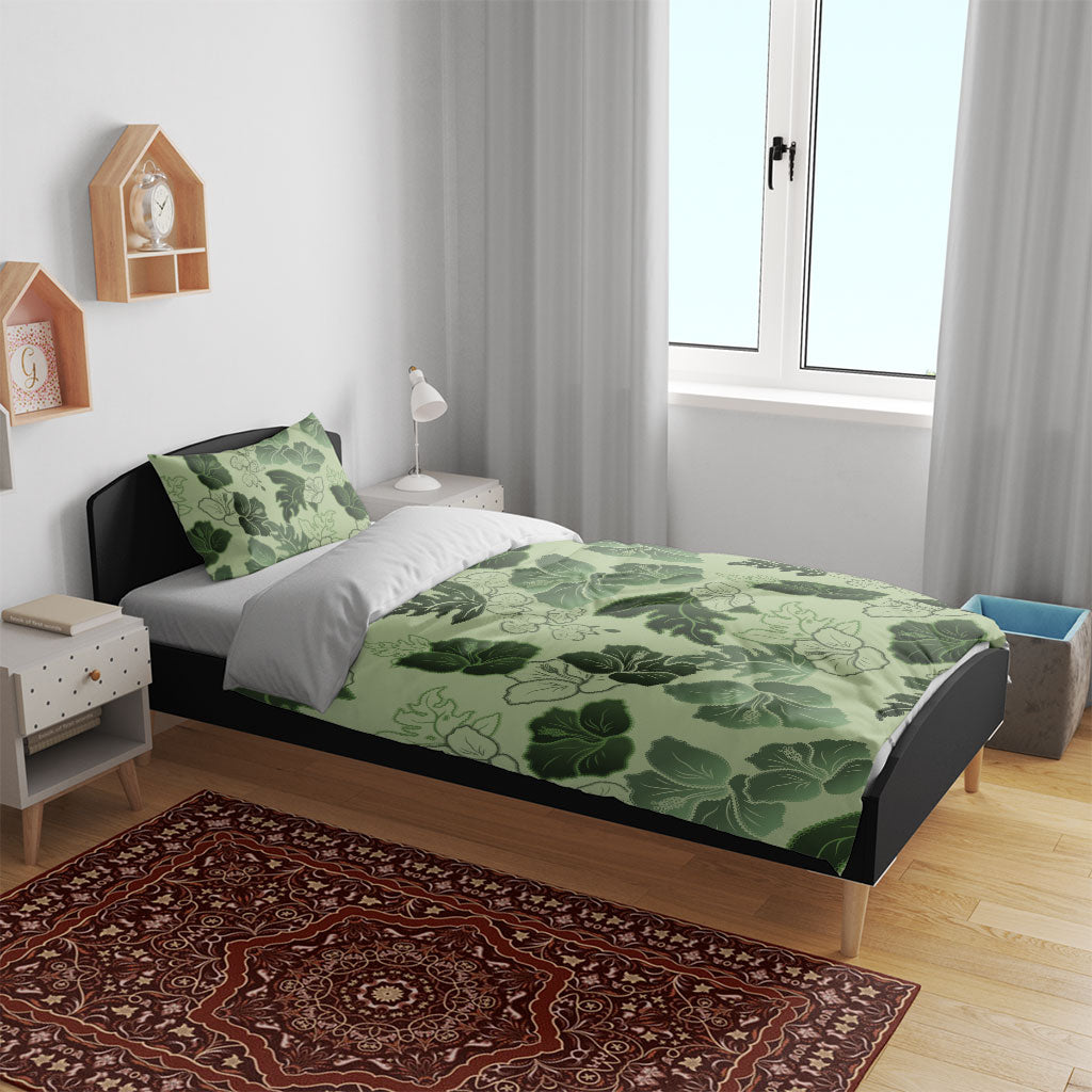 Vesuvian Green Aloha Hawaii Hibiscus Orchid Seamless Bedding Set