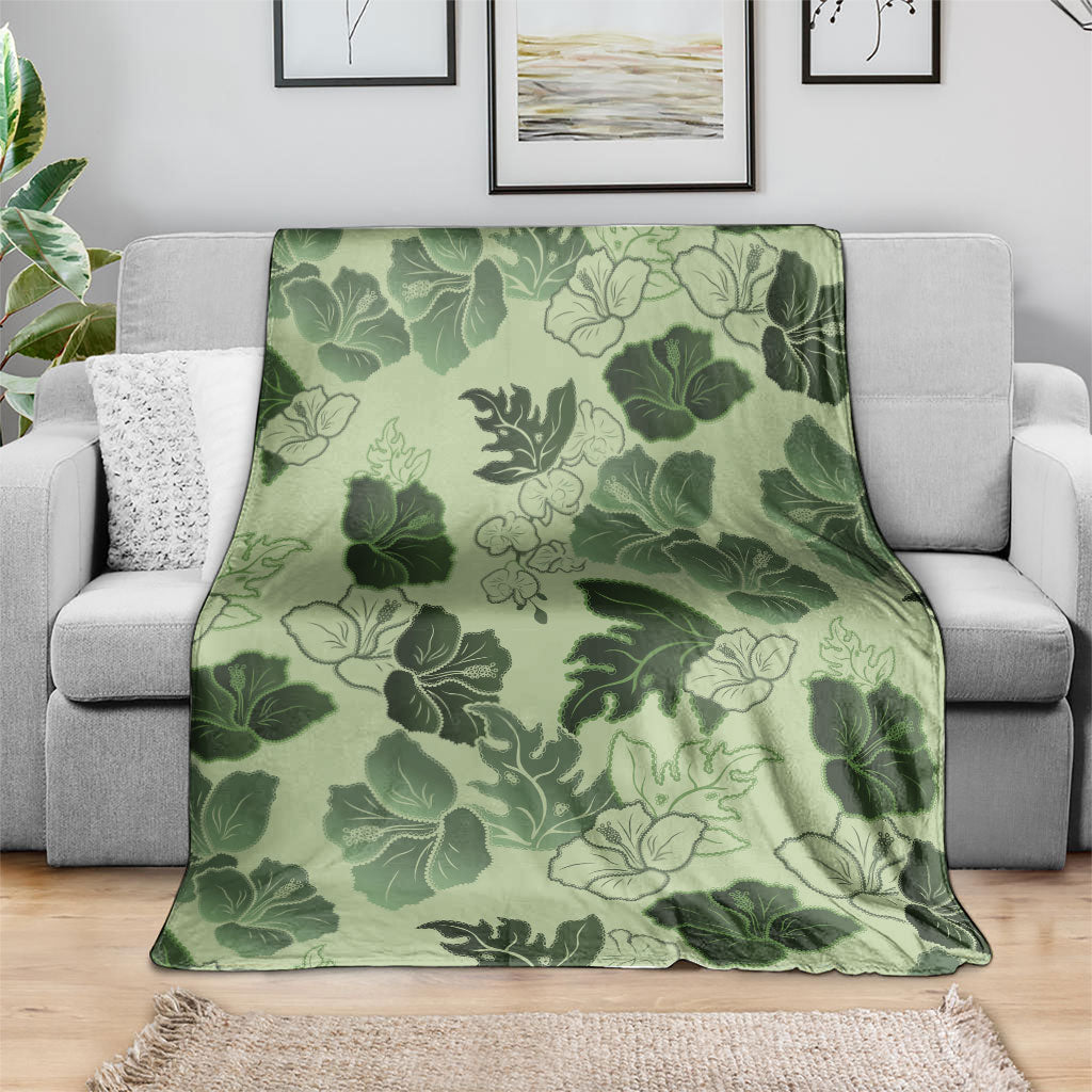 Vesuvian Green Aloha Hawaii Hibiscus Orchid Seamless Blanket