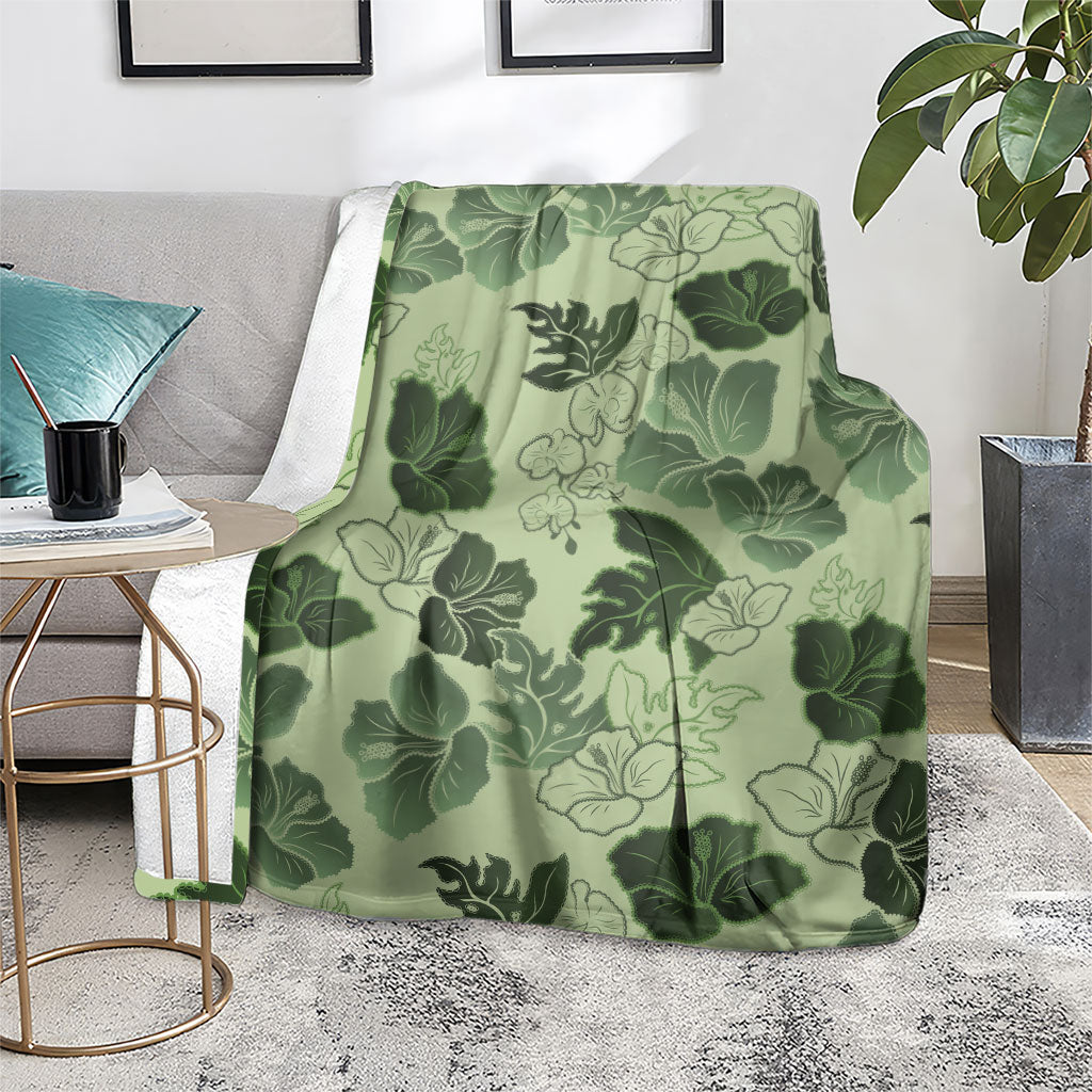Vesuvian Green Aloha Hawaii Hibiscus Orchid Seamless Blanket