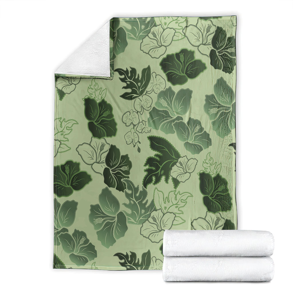 Vesuvian Green Aloha Hawaii Hibiscus Orchid Seamless Blanket