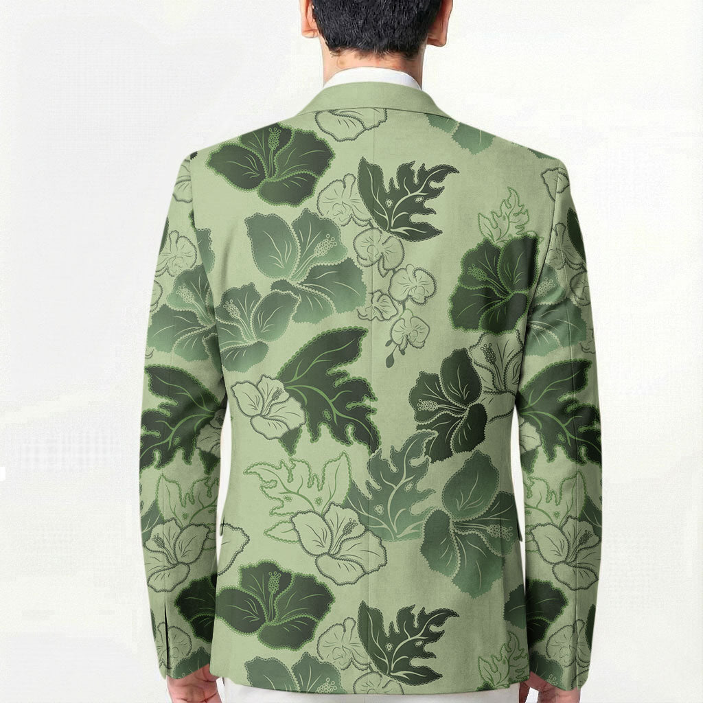 Vesuvian Green Aloha Hawaii Hibiscus Orchid Seamless Blazer