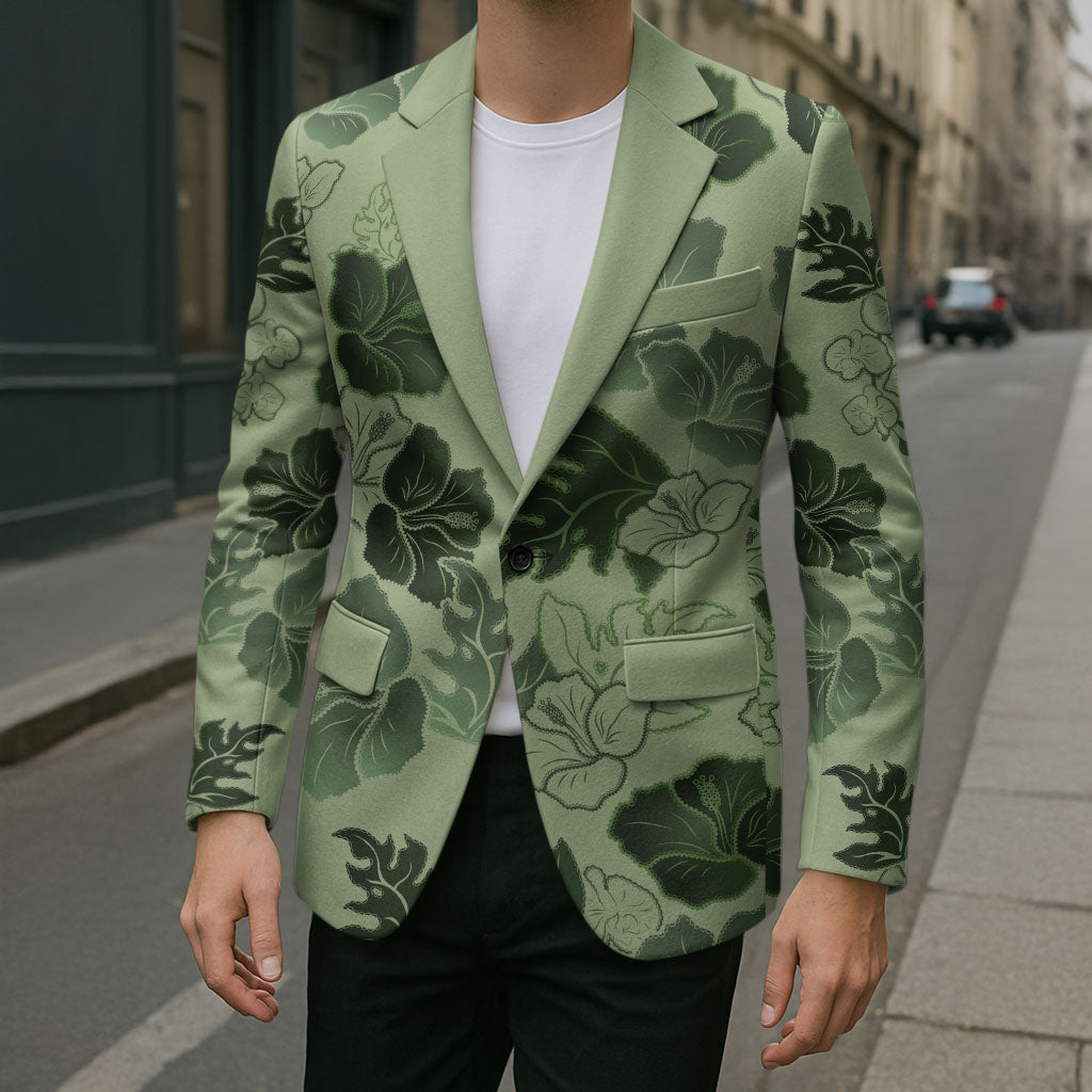 Vesuvian Green Aloha Hawaii Hibiscus Orchid Seamless Blazer