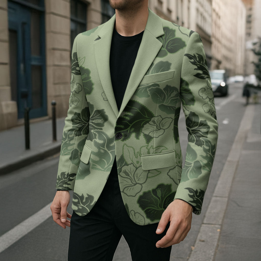 Vesuvian Green Aloha Hawaii Hibiscus Orchid Seamless Blazer