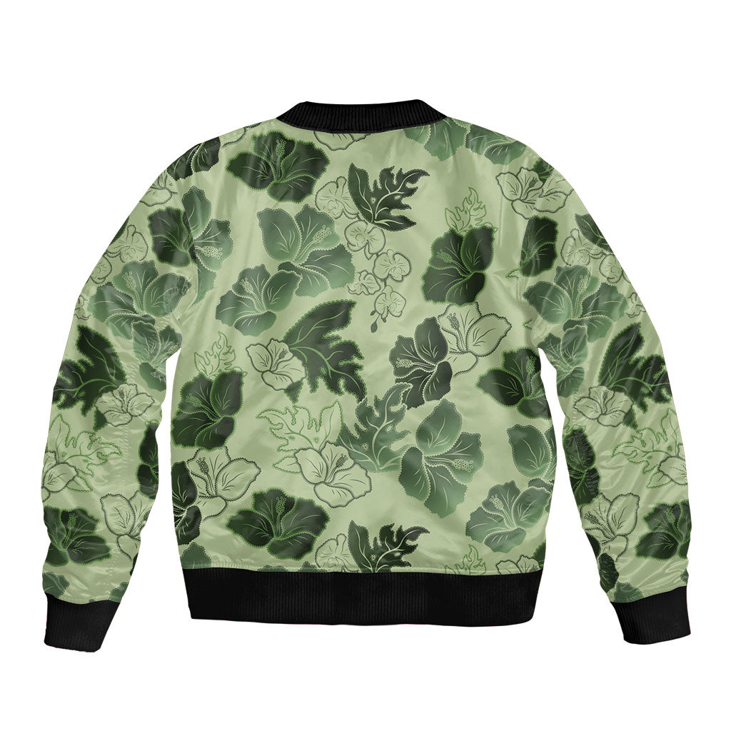 Vesuvian Green Aloha Hawaii Hibiscus Orchid Seamless Bomber Jacket