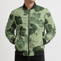 Vesuvian Green Aloha Hawaii Hibiscus Orchid Seamless Bomber Puffer Jacket