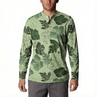 Vesuvian Green Aloha Hawaii Hibiscus Orchid Seamless Button Sweatshirt