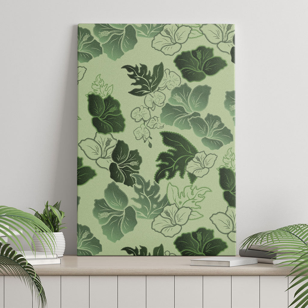 Vesuvian Green Aloha Hawaii Hibiscus Orchid Seamless Canvas Wall Art