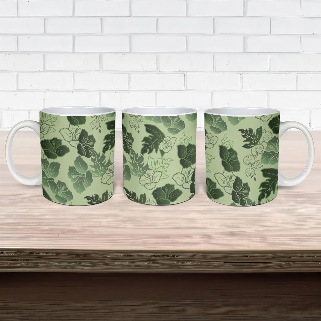 Vesuvian Green Aloha Hawaii Hibiscus Orchid Seamless Ceramic Mug