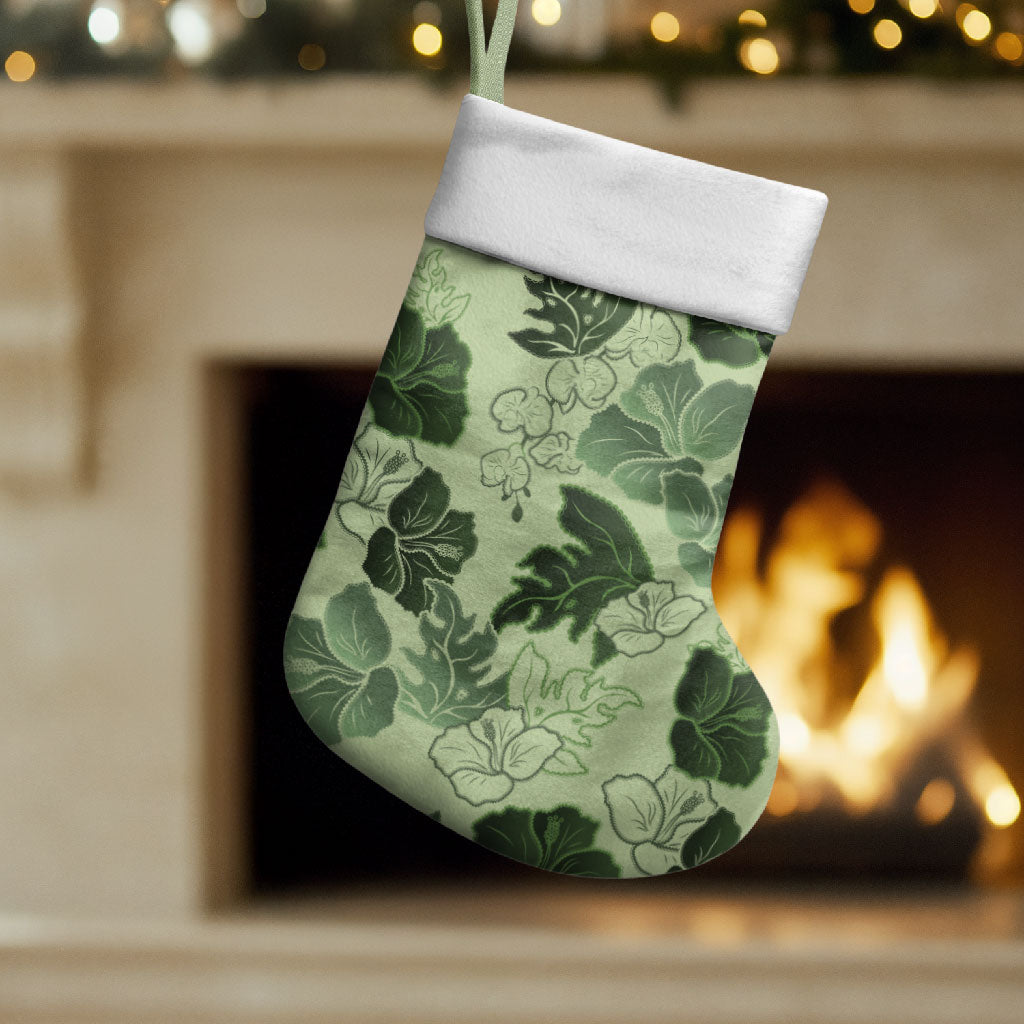 Vesuvian Green Aloha Hawaii Hibiscus Orchid Seamless Christmas Stocking