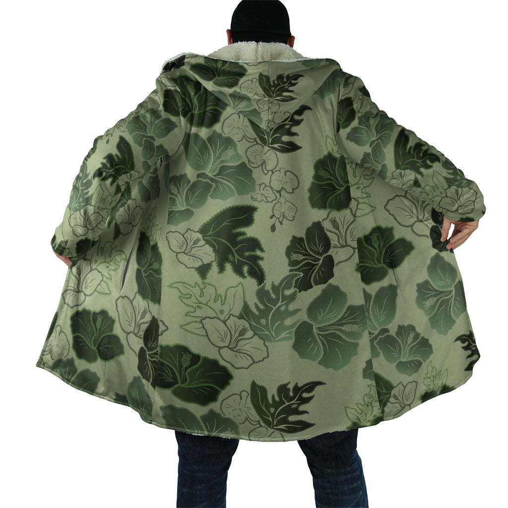 Vesuvian Green Aloha Hawaii Hibiscus Orchid Seamless Cloak