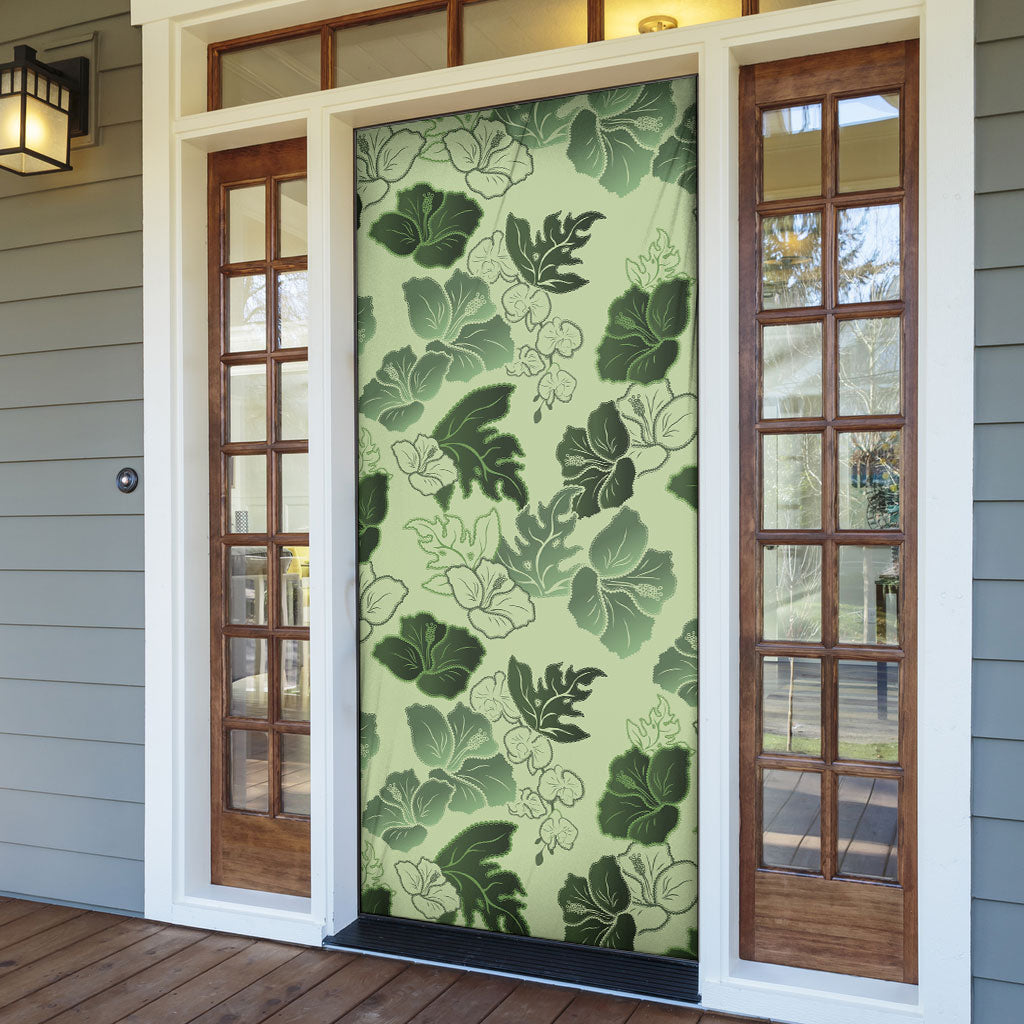 Vesuvian Green Aloha Hawaii Hibiscus Orchid Seamless Door Cover
