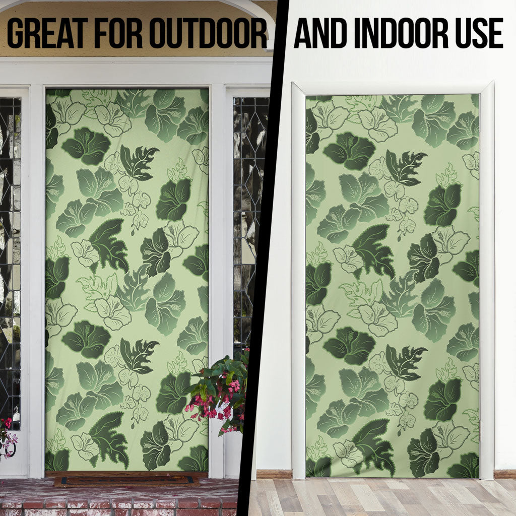 Vesuvian Green Aloha Hawaii Hibiscus Orchid Seamless Door Cover