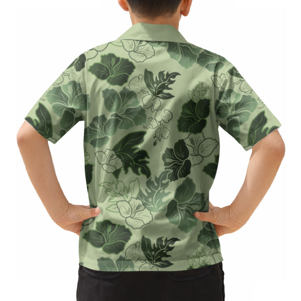 Vesuvian Green Aloha Hawaii Hibiscus Orchid Seamless Hawaiian Shirt