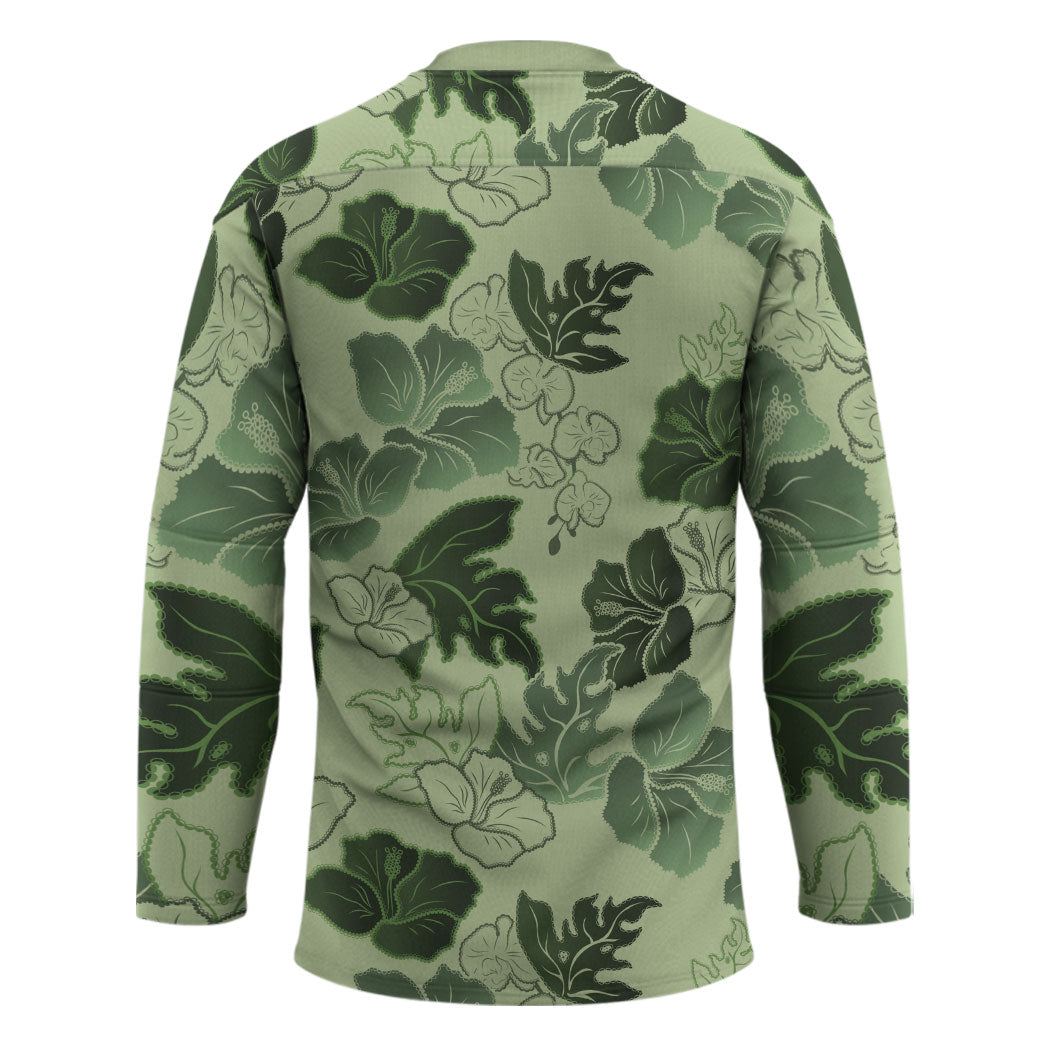 Vesuvian Green Aloha Hawaii Hibiscus Orchid Seamless Hockey Jersey