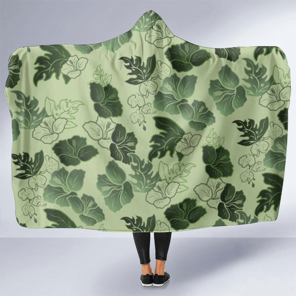 Vesuvian Green Aloha Hawaii Hibiscus Orchid Seamless Hooded Blanket